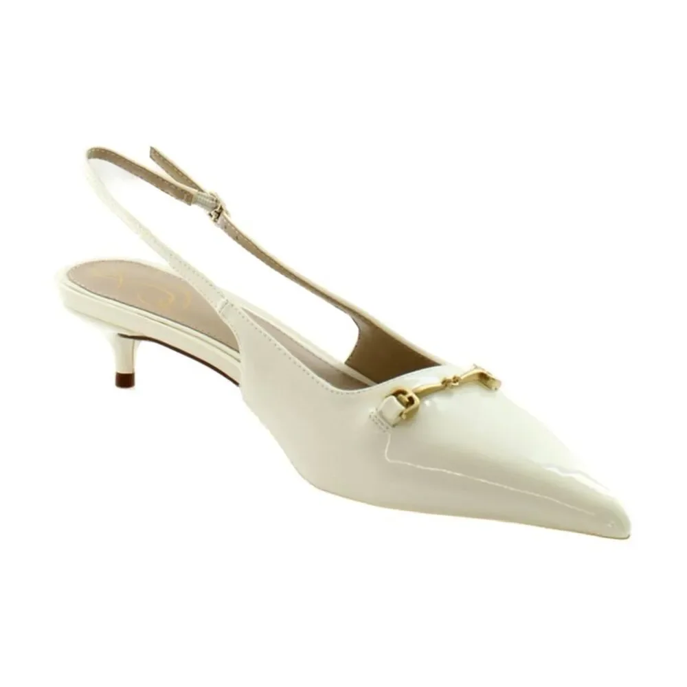 Sam Edelman White Patent Leather Pointed Slingback Kitten Heel - Picture 1 of 8